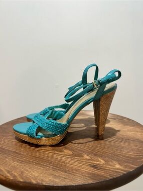 Christian Siriano Teal Braided Cork Platform Heels